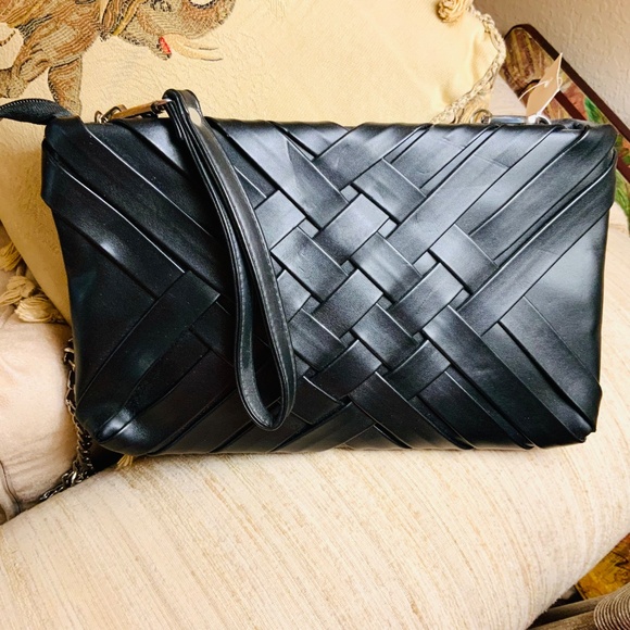 Stunning CLUTCH / SHOULDER BAGS ❤️NWT TWO HANDBAGS BLACK & MUSTARD CHAIN STRAP - Picture 8 of 15